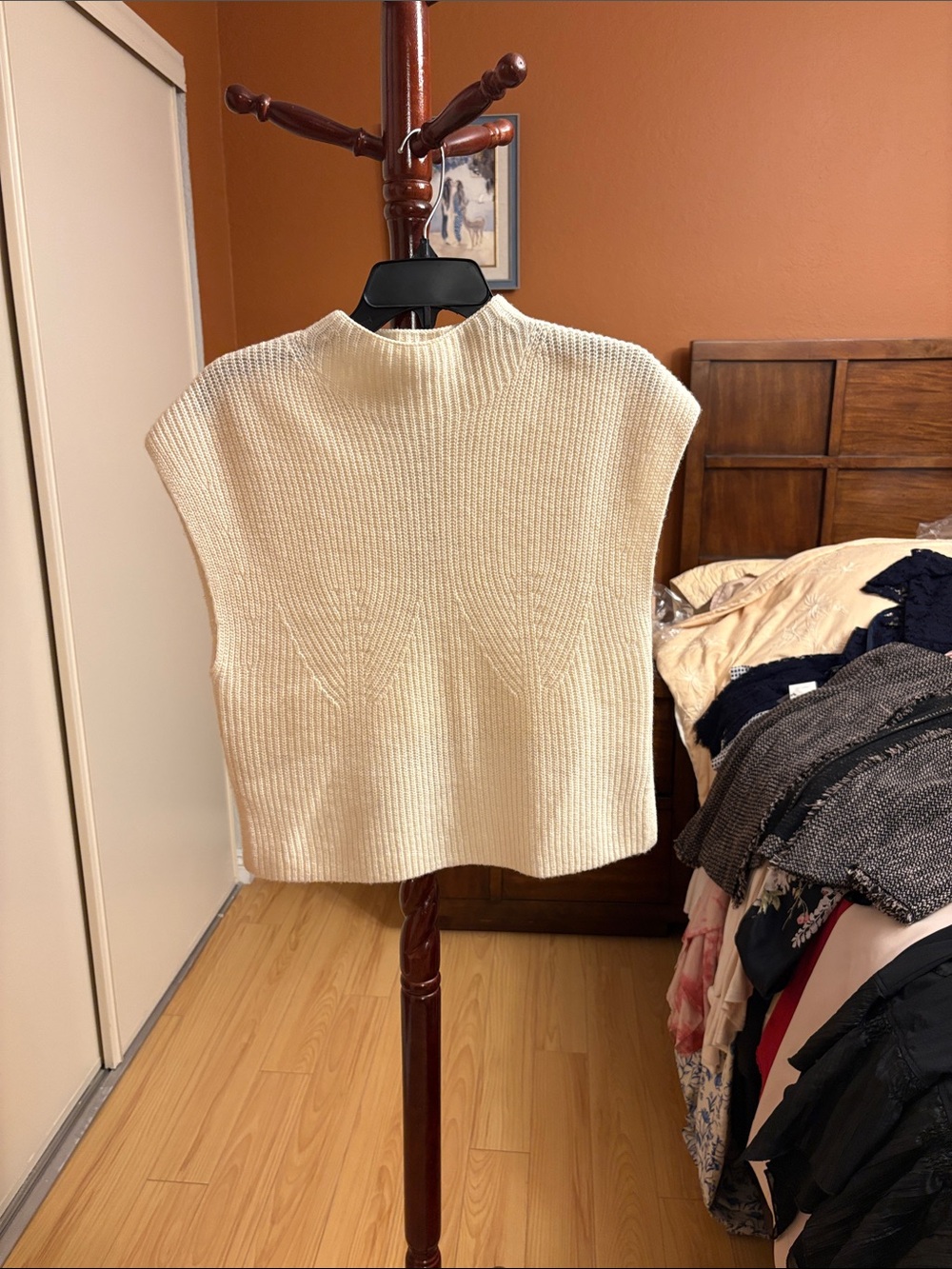 Anthropologie Cream Knit Sleeveless Turtleneck Vest